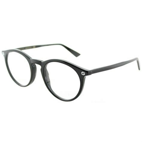 gucci gg01210|Gucci GG01210 001 Shiny Black Plastic Round Eyeglasses .